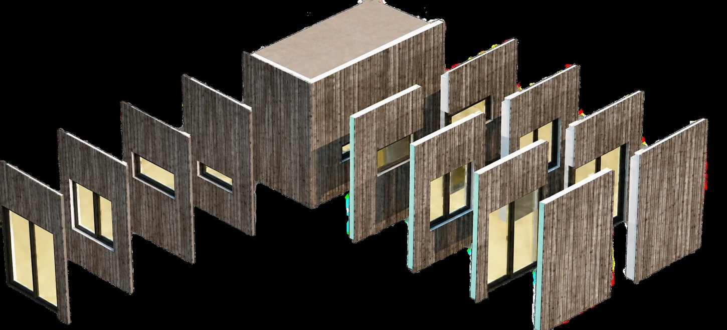 Exploded panelised building illustration